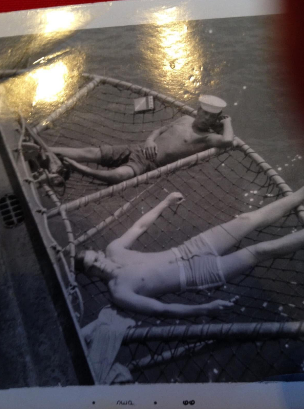 Stephen Dyer (Bottom) relaxing with a fellow Engineer on the Oriskany